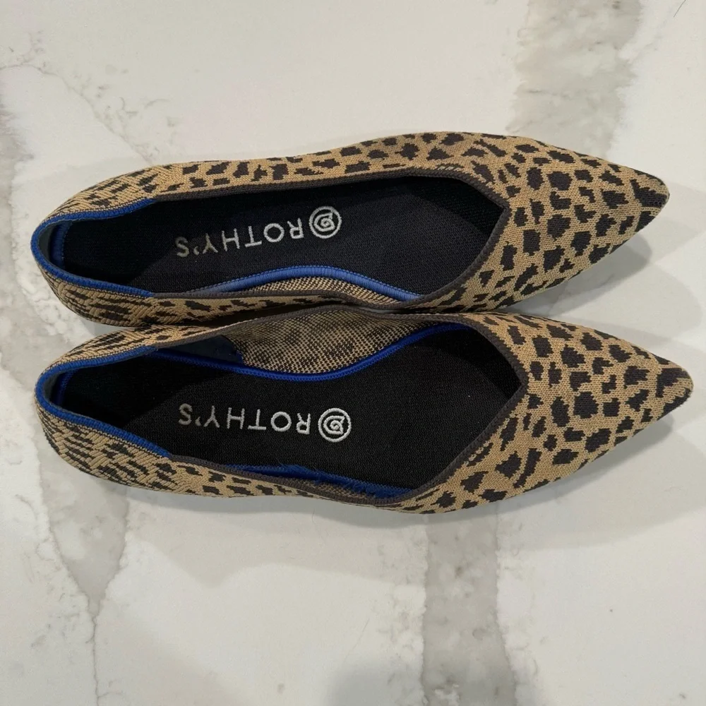 Rothy's Retired “The Point” Pointed Leopard Print Slip On Ballet Flats Womens 10 - Picture 5 of 8